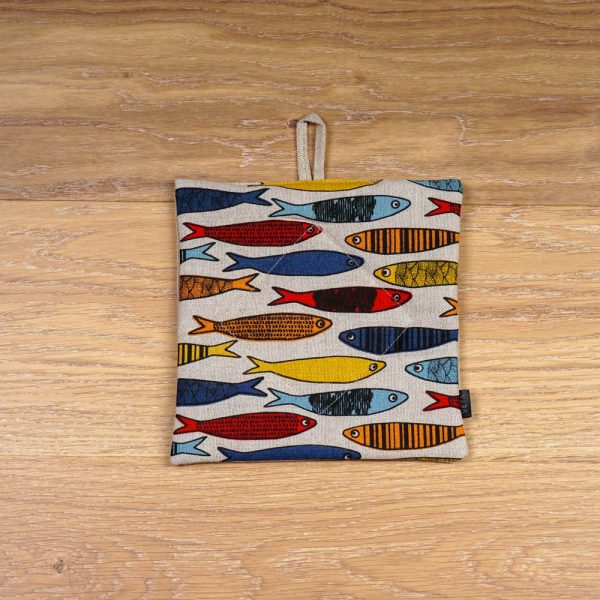 Fish print linen potholder