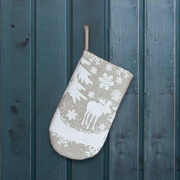 Льняная рукавица-прихватка с принтом  "Рождественсий лес"