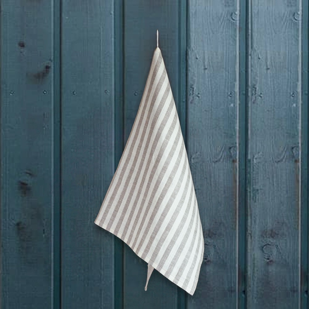 Beige striped linen kitchen towel