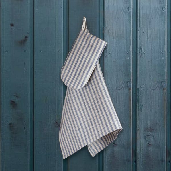 Blue striped linen kitchen towel