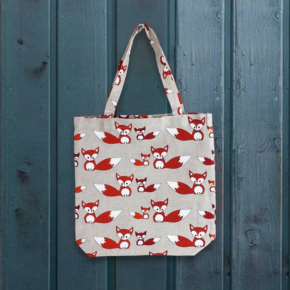 Fox print linen shopping bag