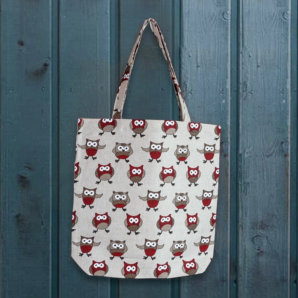 Owl print linen shopping bag