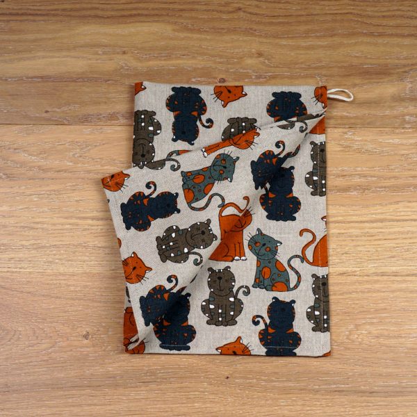 Dark cats print linen kitchen towel