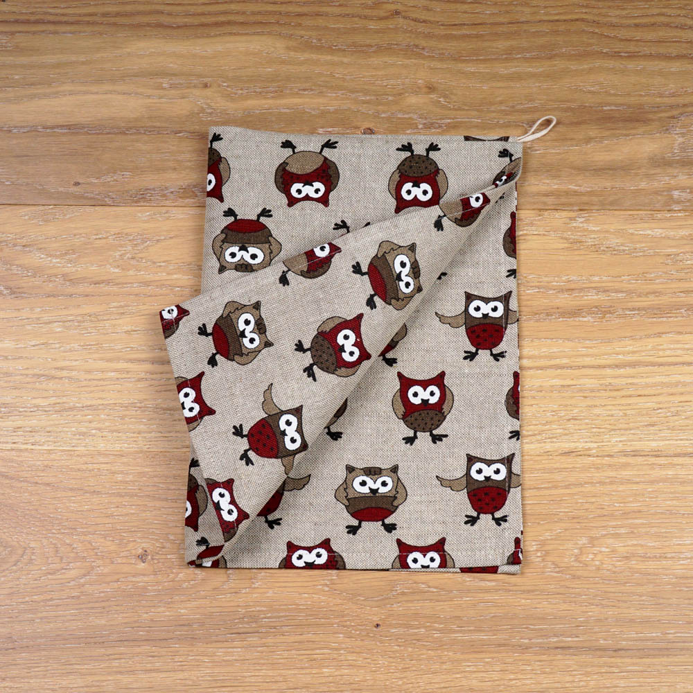 Kog002-print-owl-70x50-Nat-brd Bordo owl print linen kitchen towel
