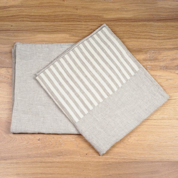 Linen grey stonewashed linen pillowcase with Pinstriped insert