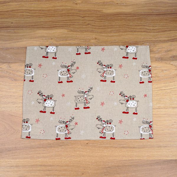 Christmas deers print linen placemat