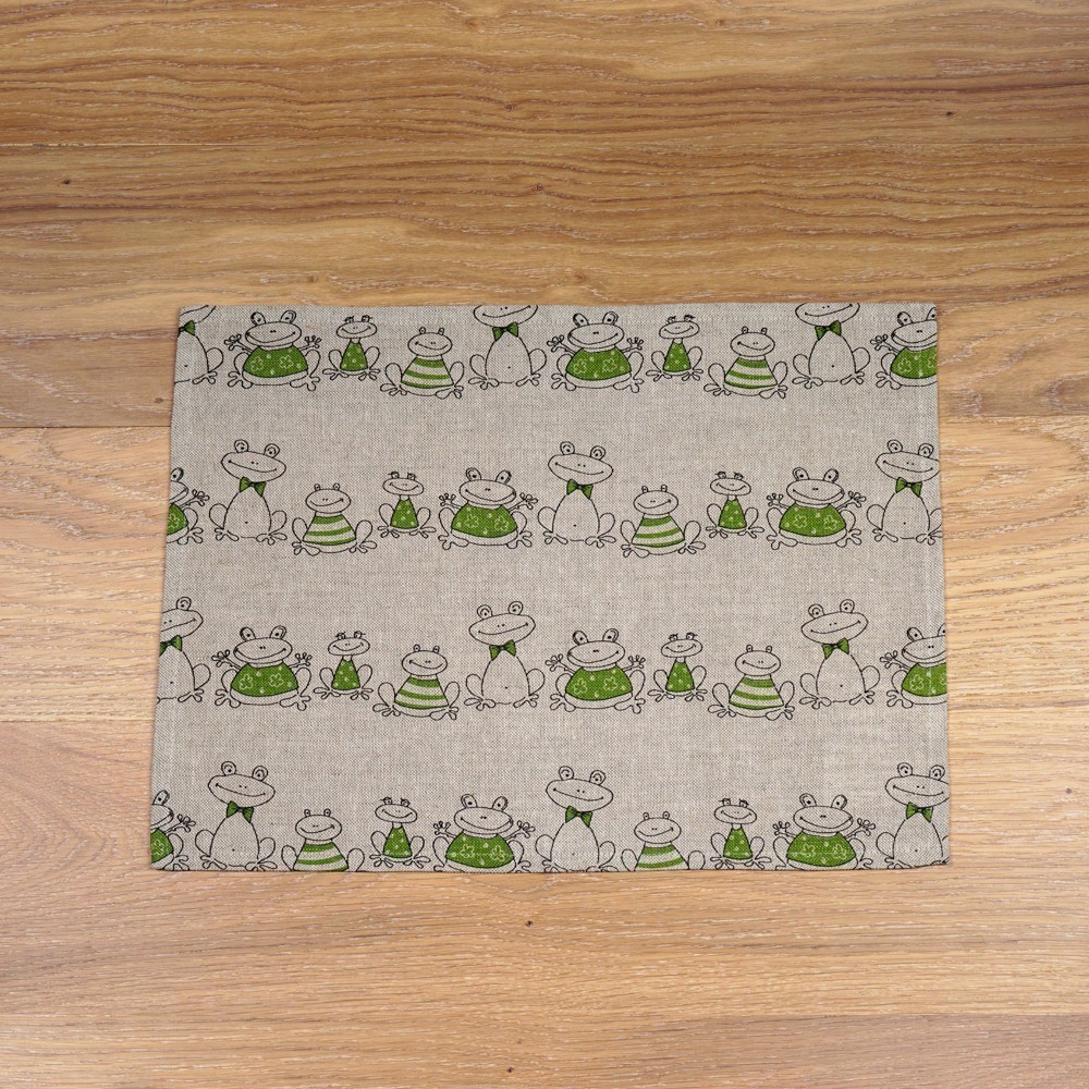 TA001-print-5050-Frogs-Nat (2) "Konna" mustriga linane lauamatt