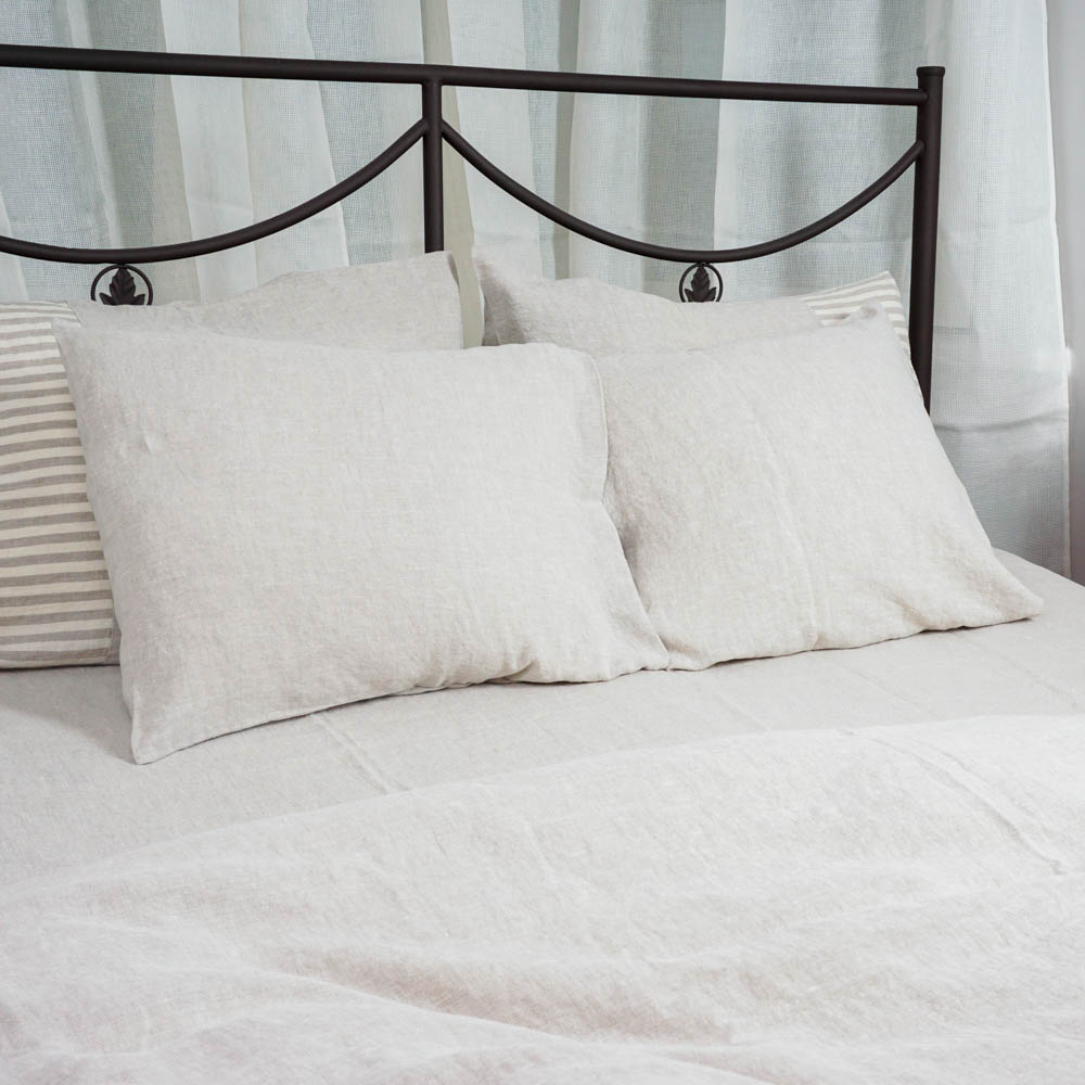 Linen natural grey stonewashed linen bed sheet
