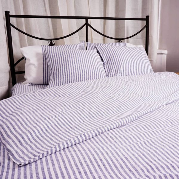 Blue White Pinstriped stonewashed linen pillowcase
