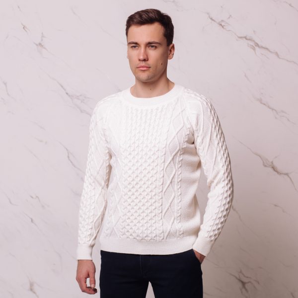 white cable knit jumper mens