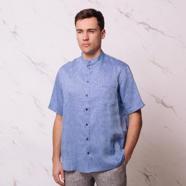 Sergio рубашка из льна с короткими рукавами цвета синий меланж