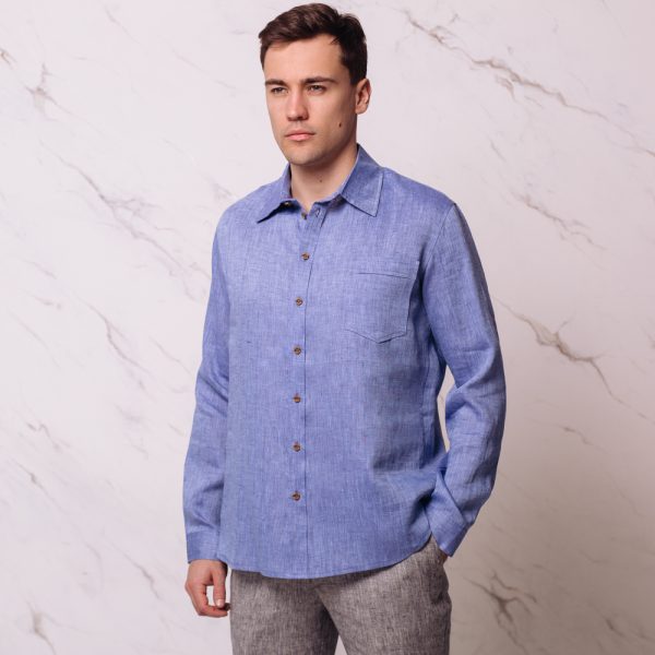Nelson Linen Long Sleeve Relaxed Fit Casual mens Shirt blue melange