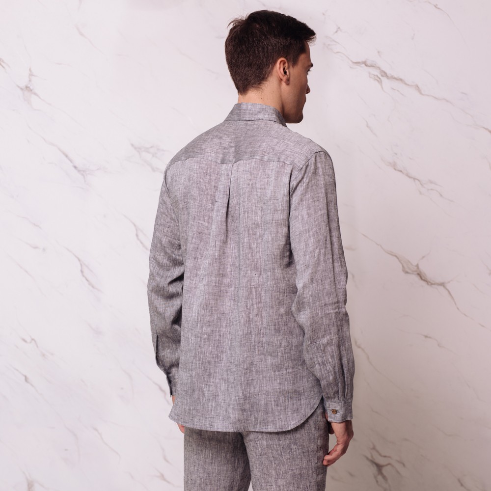 sh050 (4) Nelson linen long sleeve relaxed fit casual mens shirt black melange