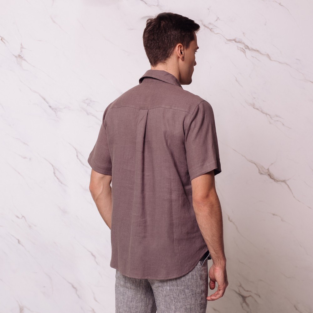 sh052 (3) Tomson Linen Short Sleeve Relaxed Fit Casual Shirt Brown