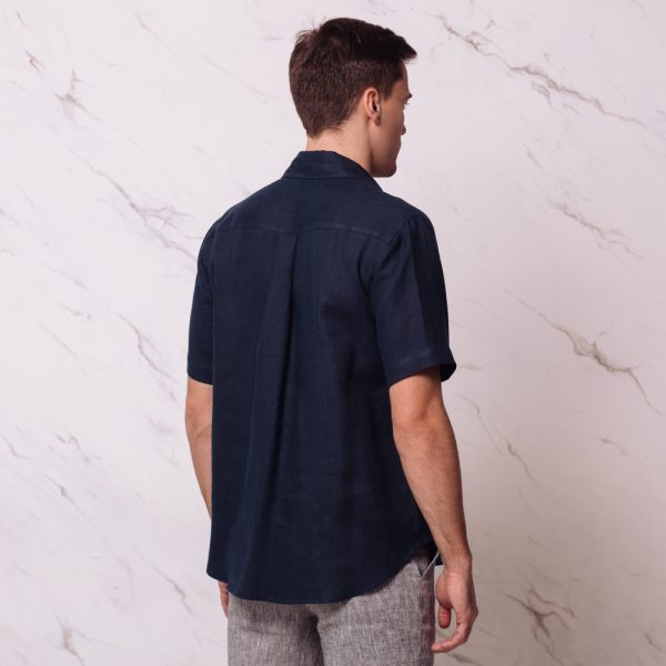Tomson Linen Short Sleeve Casual Shirt Dark Blue