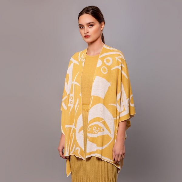 Skarlet linen with geometric pattern poncho yellow