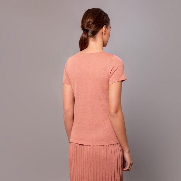 Lilian O-neck short sleeve linen top flamingo
