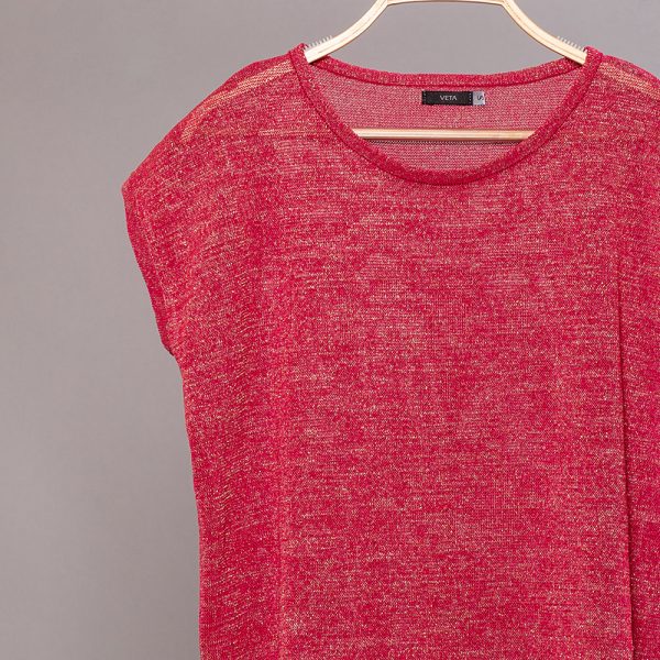 Barb o-neck short sleeve knit top fuxia