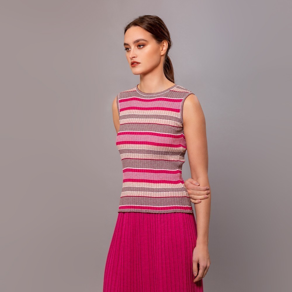 Taina sleevless striped rib-knit top fuxia