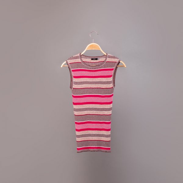 Taina sleevless striped rib-knit top fuxia