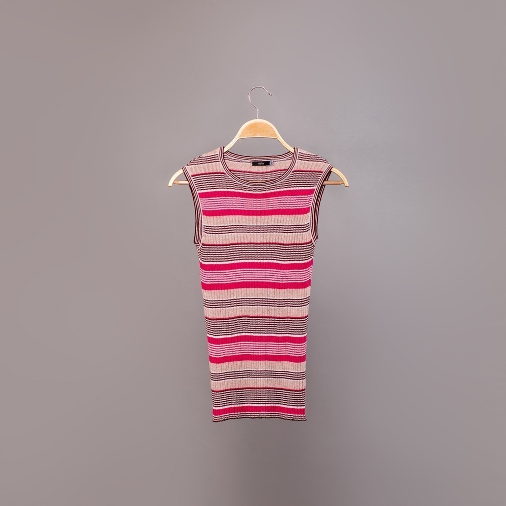 Vt079-Taina-fuxsia-viscoose-top Taina sleevless striped rib-knit top fuxia
