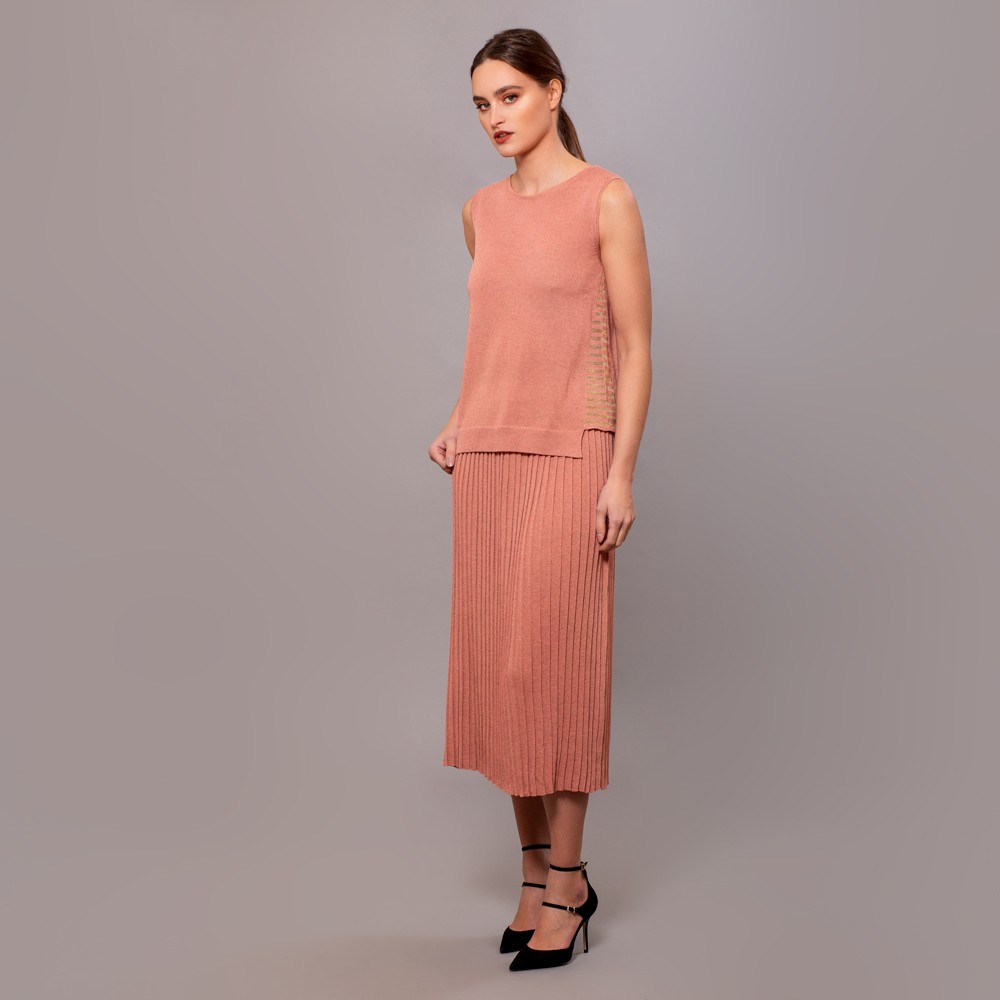 Vt081+sk108-flamingo-viscoose-top+skirt (2) Linja юбка плиссе цвета фламинго