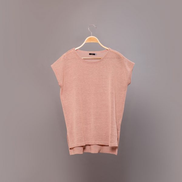 Barb o-neck short sleeve knit top light pink