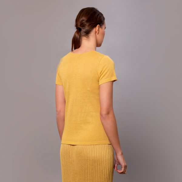 Lilian O-neck short sleeve linen top yellow