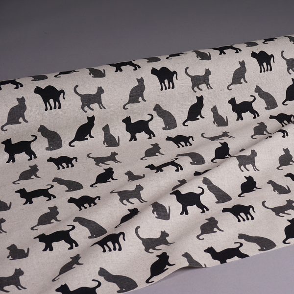 Cats shadows print natural linen fabric