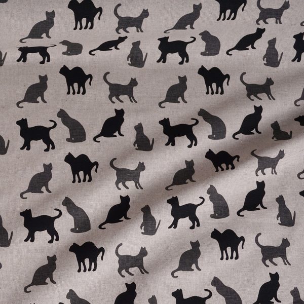 Cats shadows print natural linen fabric