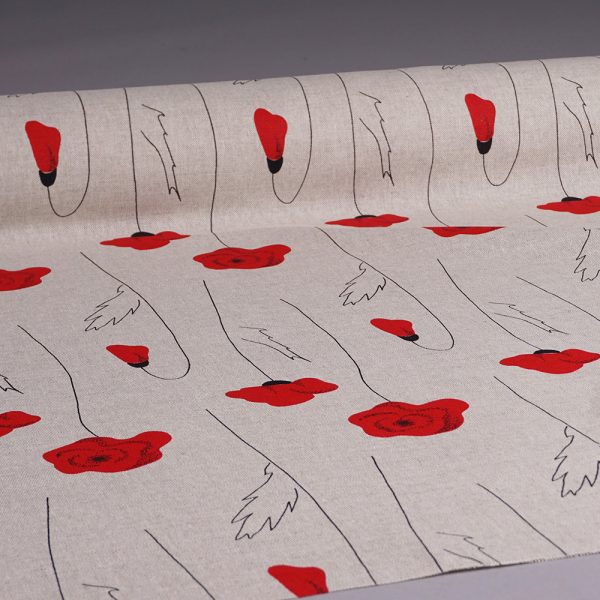 Poppies print natural linen fabric