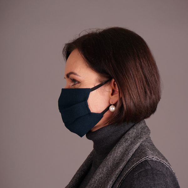 Pure linen face mask reusable Dark blue