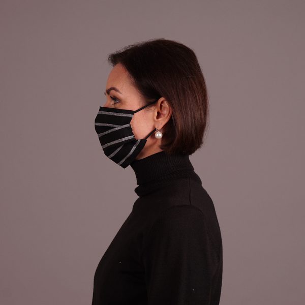 Black linen reusable mask with stripes