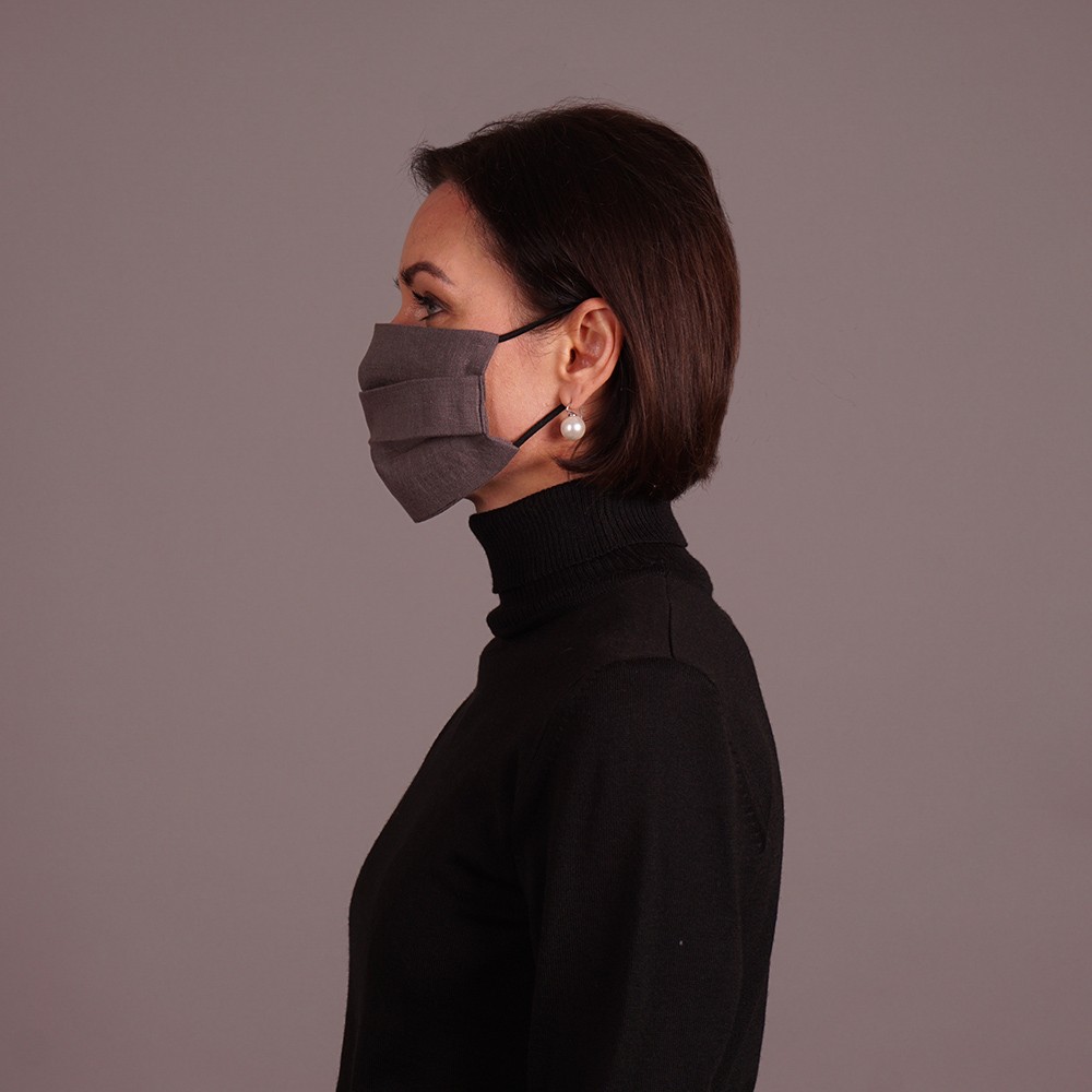 mask- dark grey-side Pure linen face mask reusable brown