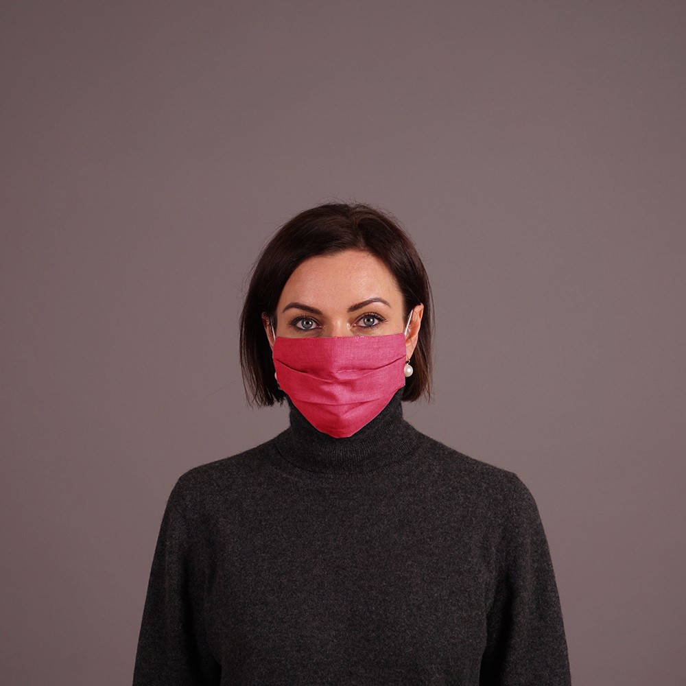 mask-fuxia front Pure linen face mask reusable fuxia