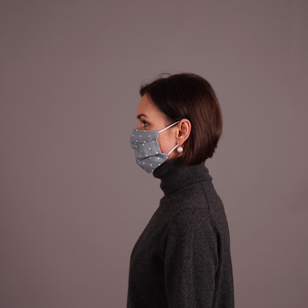 mask-mint with white dots side Pure linen reusable mint green mask dots print