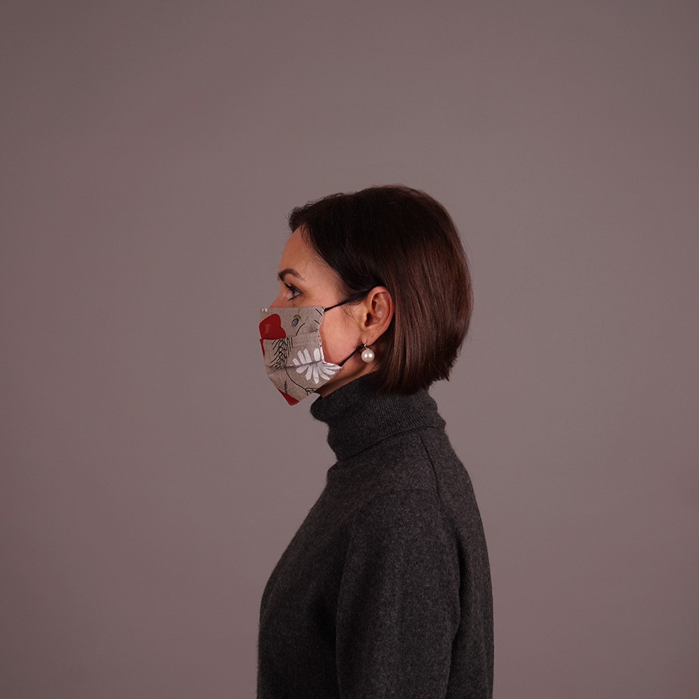 mask-natural chamomille print side Linane kahekihiline hall mask lilled