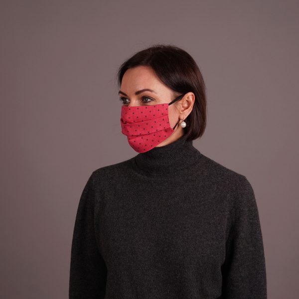 Pure linen reusable mask dots print pink