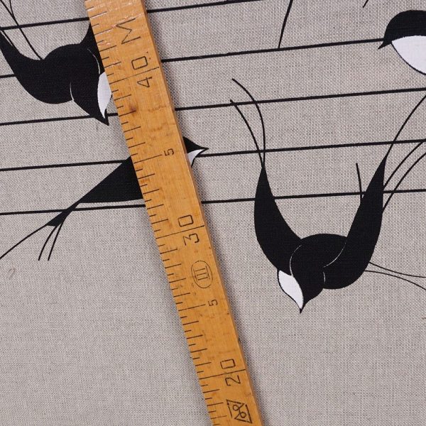 Birds print natural linen fabric