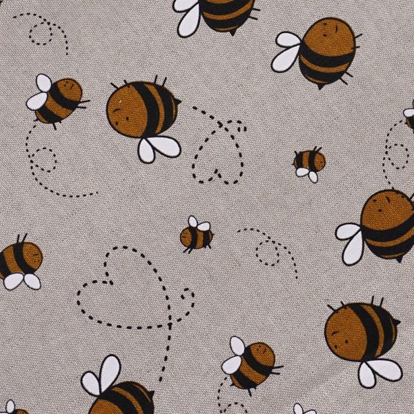 Bees print natural linen fabric