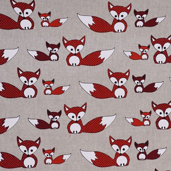 Fox print natural linen fabric