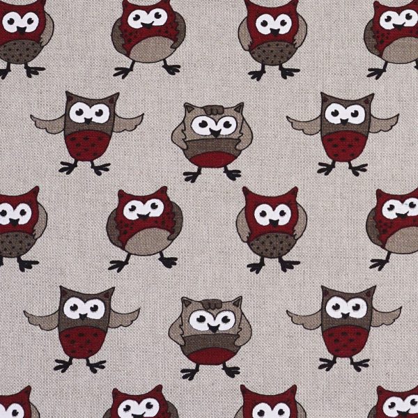 Bordo owl print natural linen fabric