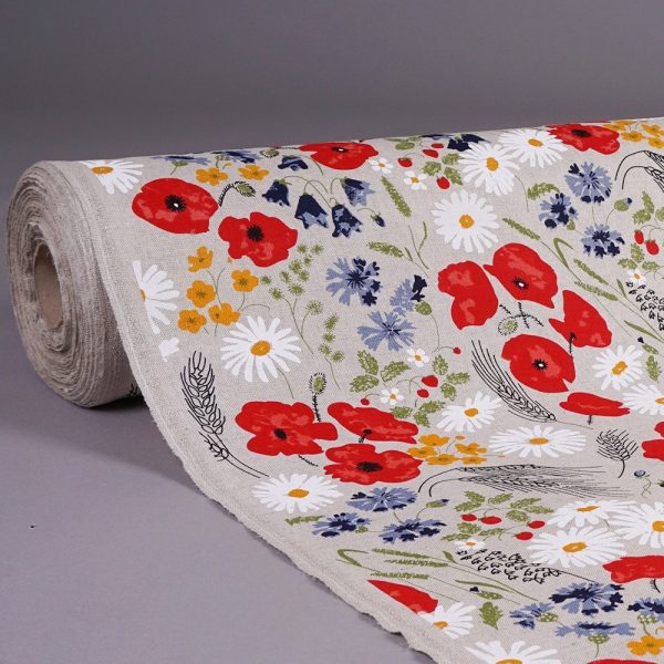 Полульняная ткань с принтом луговые цветы