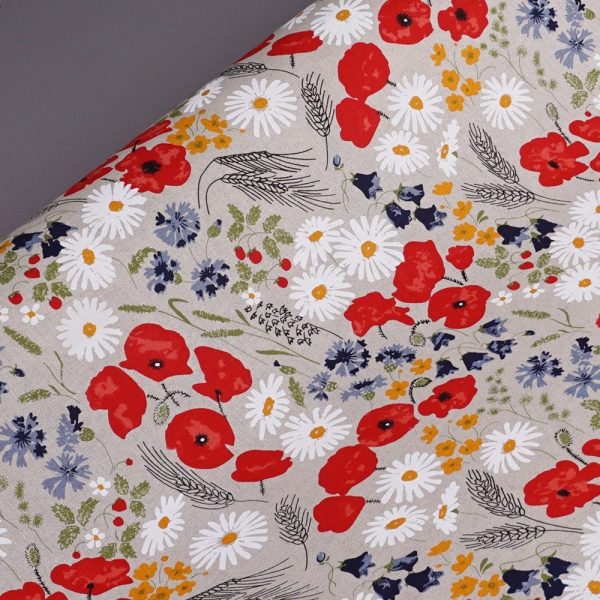 Flowers print natural linen fabric