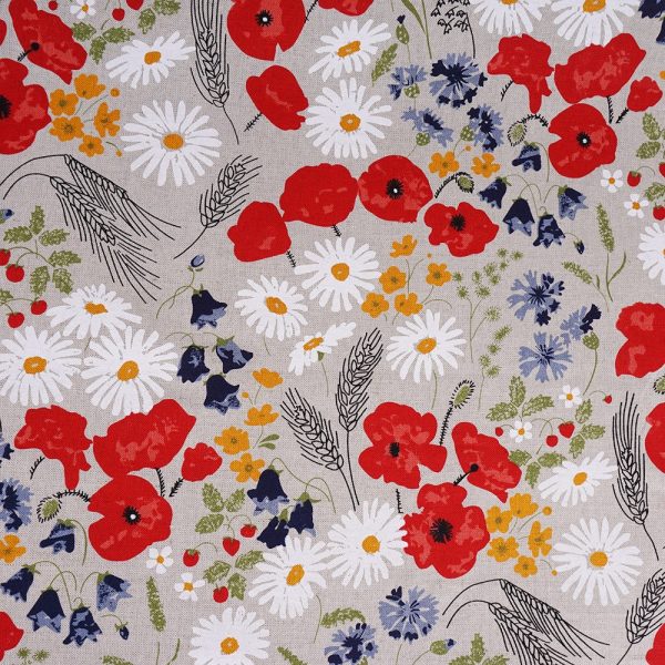 Flowers print natural linen fabric