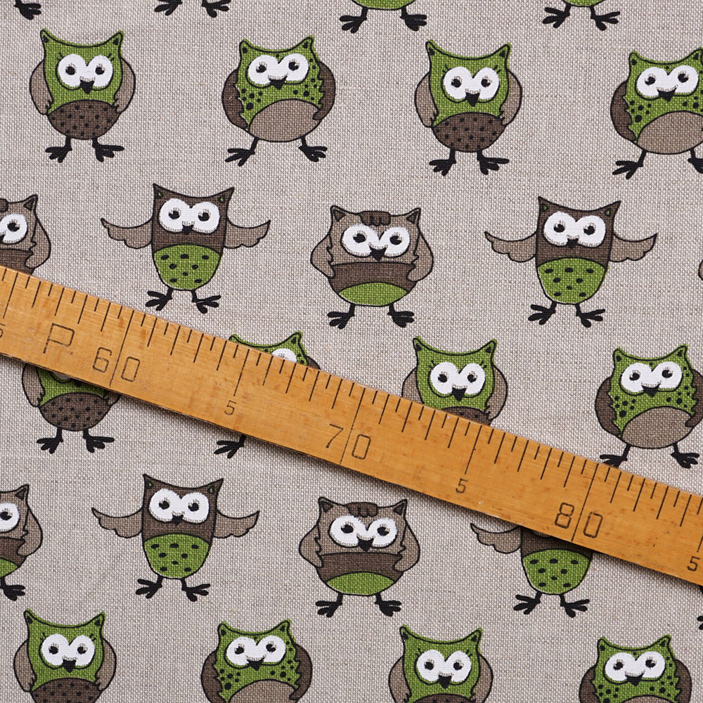 17-green owl print linen fabric crop measure