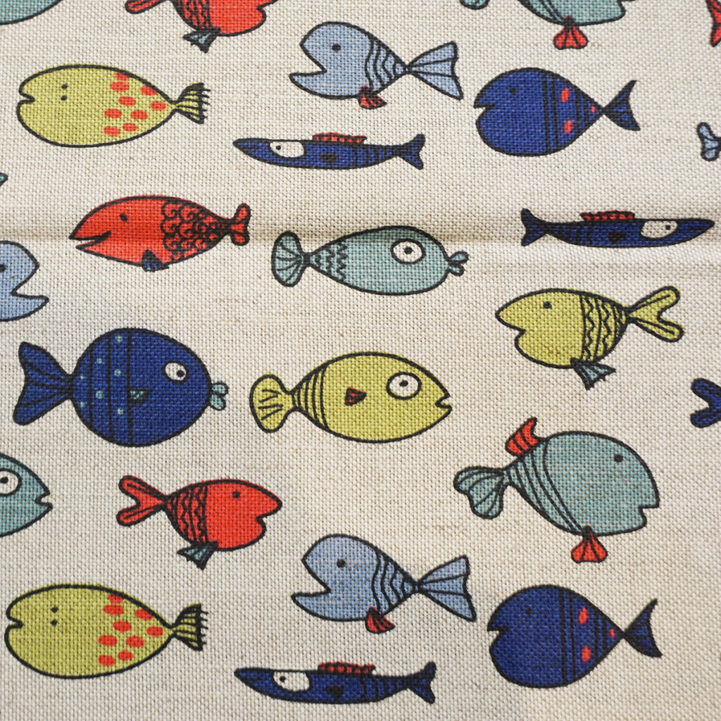 Fish print natural linen fabric