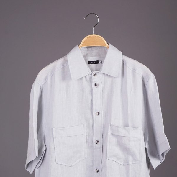 Mario Linen Short Sleeve Relaxed Fit Casual Shirt light gray