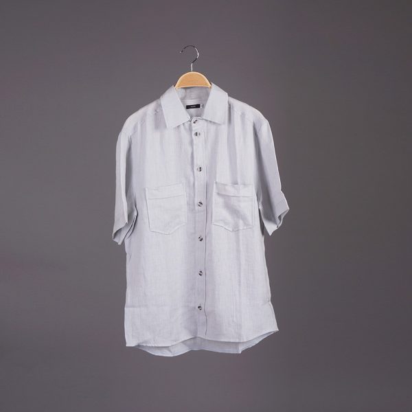 Mario Linen Short Sleeve Relaxed Fit Casual Shirt light gray