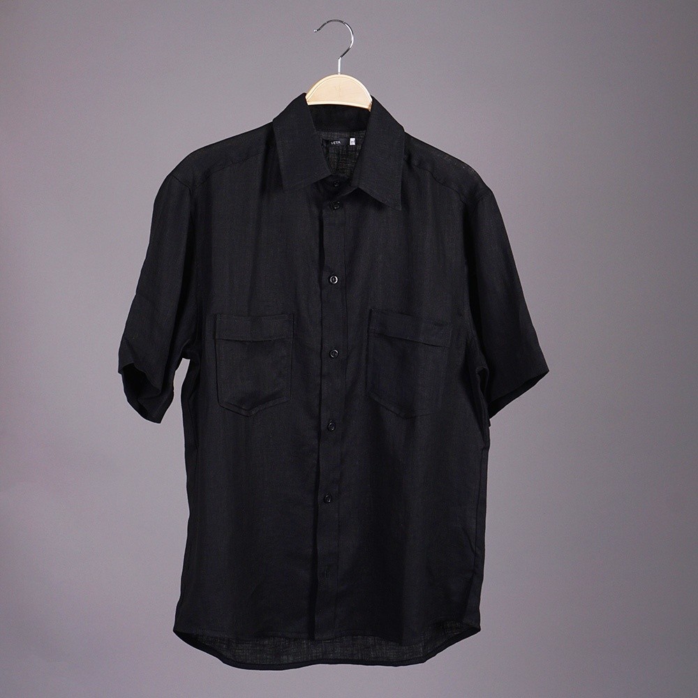 Mario Linen Short Sleeve Relaxed Fit Casual Shirt black